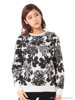 シャドーリボン柄袋ジャカードニット/ホワイト