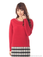 パール付ケーブルニット/レッド