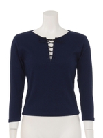 レースアップリブTOPS/ネイビー