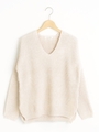 MIXカラー片畦Vネックニット/ベージュ