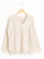 MIXカラー片畦Vネックニット/ベージュ