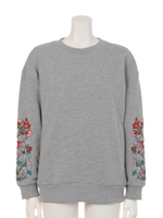 フラワースリーブスウェットTOPS/グレー