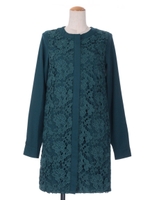 レースロング丈ブラウス/グリーン