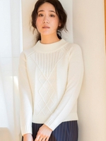 J柄編みハイネックプルオーバー/オフ