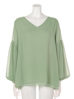 【Omekashi】楊柳バルーン袖ブラウス/ベージュ