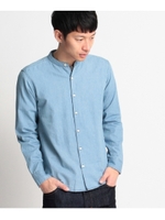 バンドカラーデニムシャツ/ライトブルー(091)