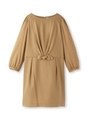 リボンつきジョーゼット八分袖ワンピース/サンドベージュ(053)