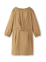 リボンつきジョーゼット八分袖ワンピース/サンドベージュ(053)