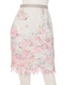 レースプリントタイトスカート/コーラルピンク