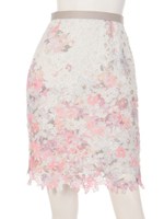 レースプリントタイトスカート/コーラルピンク