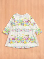 9分袖ボーダーフラワープリントOP/パープル