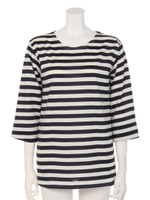 【LATINA】デニムスリーブ切替ボーダートップス/NVY