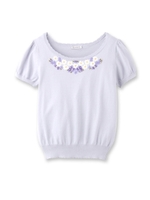 お花つきスカラップ半袖ニット/パープル(091)