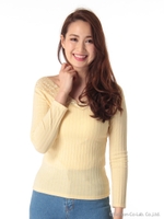 デコルテレースVカットリブトップス/イエロー