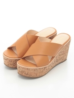 クロスデザインコルクウェッジサンダル/CAMEL