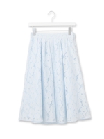 フラワーレースミモレ丈スカート/サックス(090)