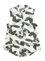 リゾートフラワーノースリーブシャツ/パターン2/ブルー