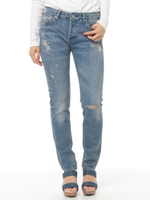 11.5ozセルビッチストレッチDENIMダメージスキニーパンツ/ブルー