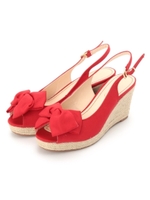 グログランリボンウェッジサンダル/ダークブラウン(043)