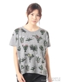 ビザールプランツプリントTシャツ/杢グレー