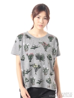 ビザールプランツプリントTシャツ/杢グレー
