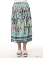 フラワージャングルプリントプリーツスカート/ブルー