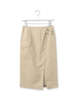 ポケットつきスリット入りラップ風スカート/ベージュ(052)