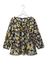 レトロフラワー柄フレアーブラウス/オフホワイト(003)