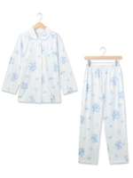 narue(ナルエー) ストライプブーケ 前開き上下ナイティ/サックス(190)