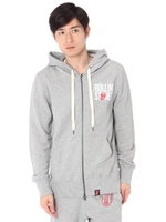 【WEB限定SALE 9/16 18:00?9/26 10:00】【AZUL by moussy】STONESラインストーン長袖ZIPパーカー/T.GRY