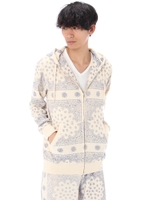 【AZUL by moussy】ミニ裏毛裏バンダナ柄ZIPパーカー/WHT