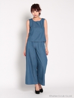 デニムノースリ×デニムワイドPTセットアップ/ブルー