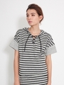 STRIPED LACE UP HOODIE/ASH