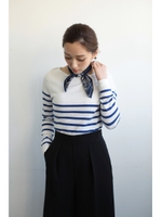 【AZUL by moussy】ピマコットンショルダー釦長袖ニットプルオーバー/柄BLU