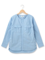 サイドボタンデザインプルオーバーシャツ/サックス(090)