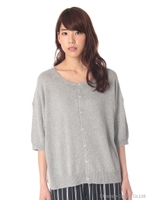 シェルレース刺しゅうMIXニットカーディガン/杢グレー