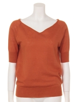 シンプルVネックトップス/BROWN