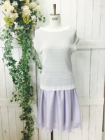 ピケストライプニット×スカートセット/ベージュ