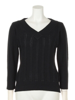 すかし編みＶネックニット/ネイビー