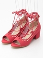 スクエアレースアップサンダル/レッド