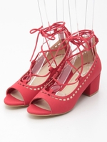 スクエアレースアップサンダル/レッド