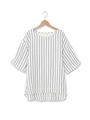 ストライプテールカッド分袖ブラウス/ネイビー(393)