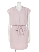 ラッフル袖ゆるシャツワンピース/ベージュ