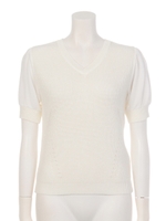 袖シフォンＶネックプルオーバー/オフホワイト