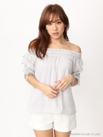 16.SS 袖レースアップオフショルブラウス/グレー