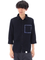 【AZUL by moussy】Wガーゼペイズリーポケット7分袖シャツ/WHT