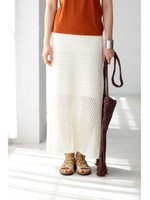 【AZUL by moussy】クロシェ編みマキシスカート/BEG