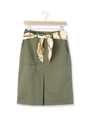 スカーフ付きツイルワークスカート/カーキ(027)