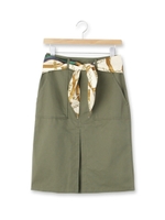 スカーフ付きツイルワークスカート/カーキ(027)