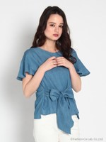 デニムプルオーバーブラウス/サックス